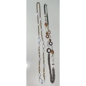 Cookie Lee Long Wood White Silver Gold Brown Chain Vintage Necklace Lot